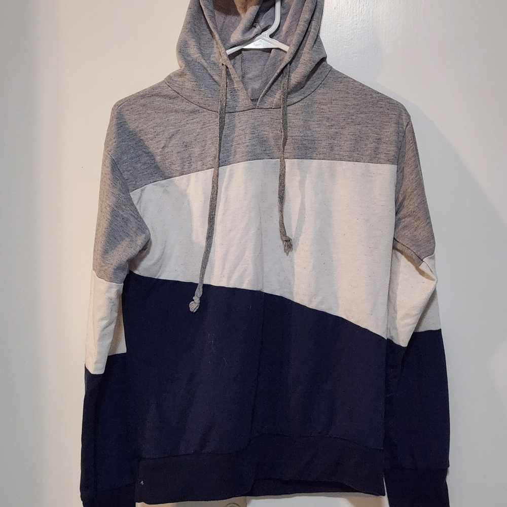 Navy and Gray Hoodie with Drawstring